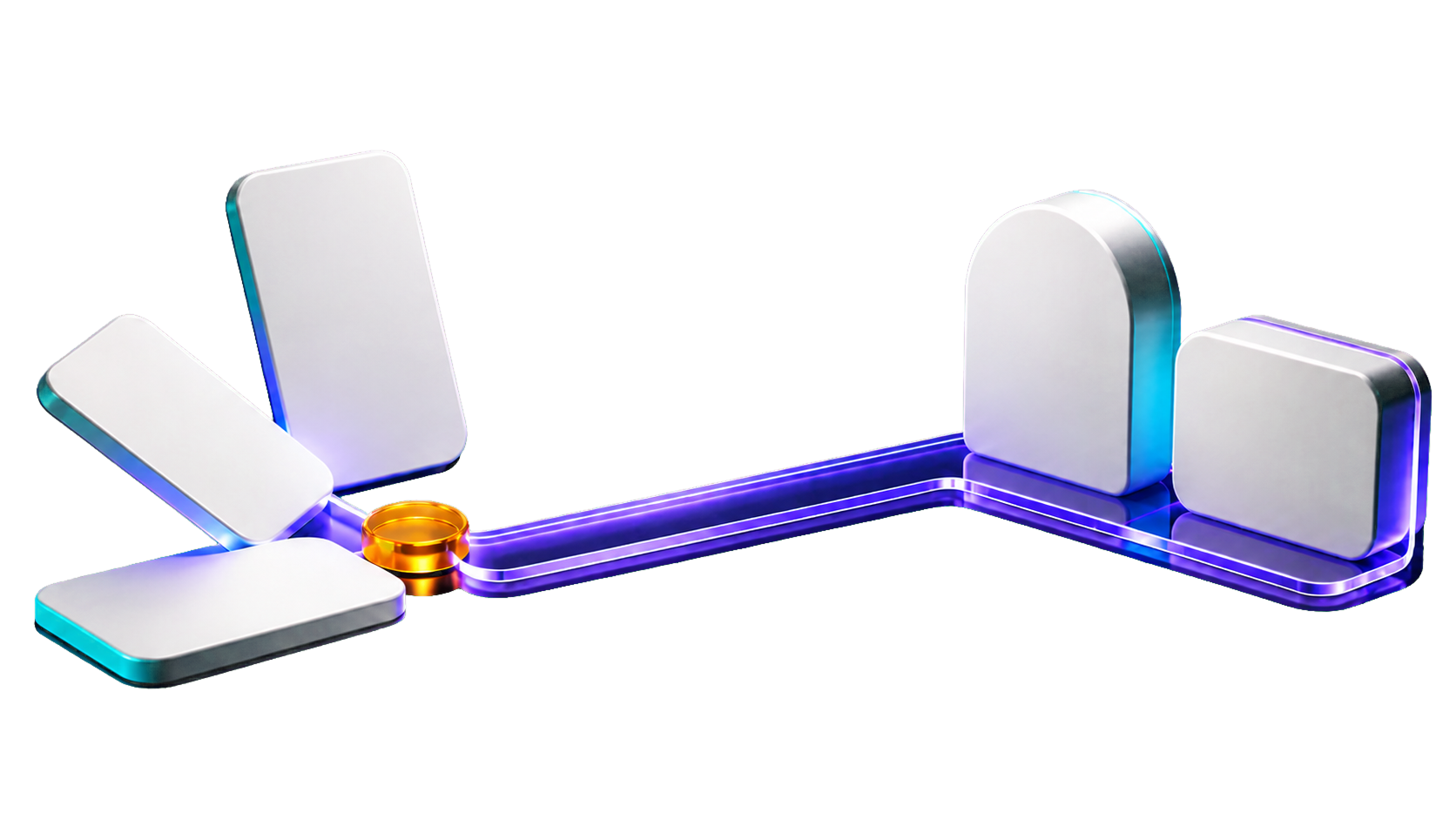 A connected path from an action surface to two workflow destinations